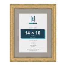 Cassis Gold 18 x 14 inch picture frame with a dawn grey mount for a 14 x 10 inch photo