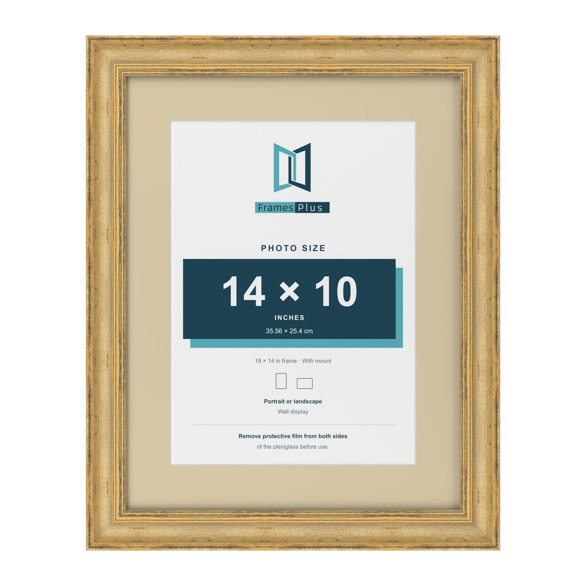 Cassis Gold 18 x 14 inch picture frame with an ivory mount for a 14 x 10 inch photo