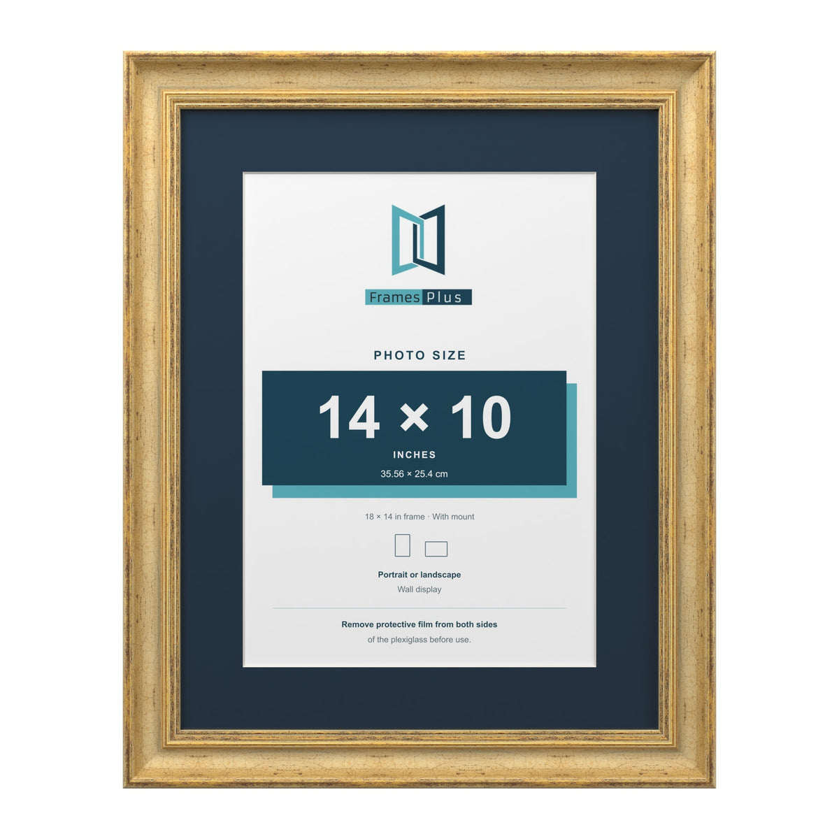 Cassis Gold 18 x 14 inch picture frame with a pacific blue mount for a 14 x 10 inch photo