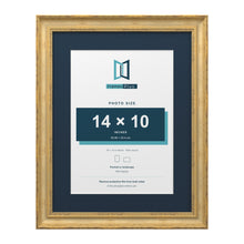 Cassis Gold 18 x 14 inch picture frame with a pacific blue mount for a 14 x 10 inch photo