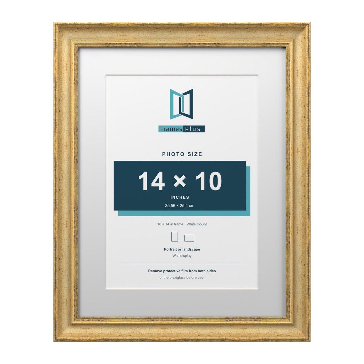Cassis Gold 18 x 14 inch picture frame with a white mount for a 14 x 10 inch photo