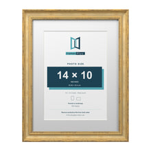 Cassis Gold 18 x 14 inch picture frame with a white mount for a 14 x 10 inch photo
