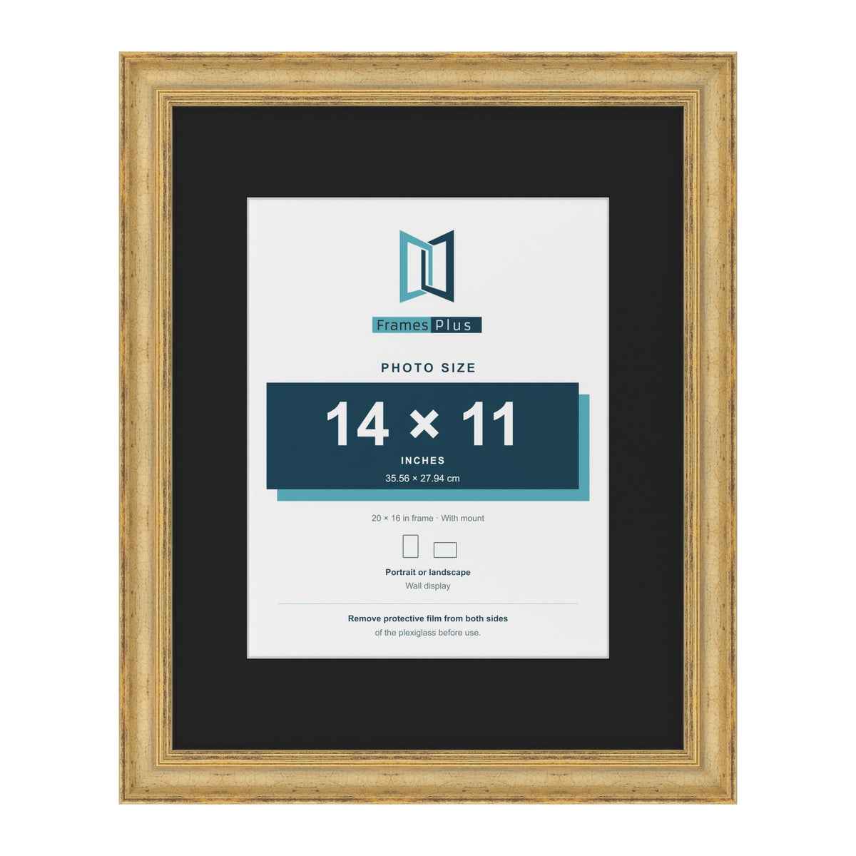 Cassis Gold 20 x 16 inch picture frame with a black mount for a 14 x 11 inch photo