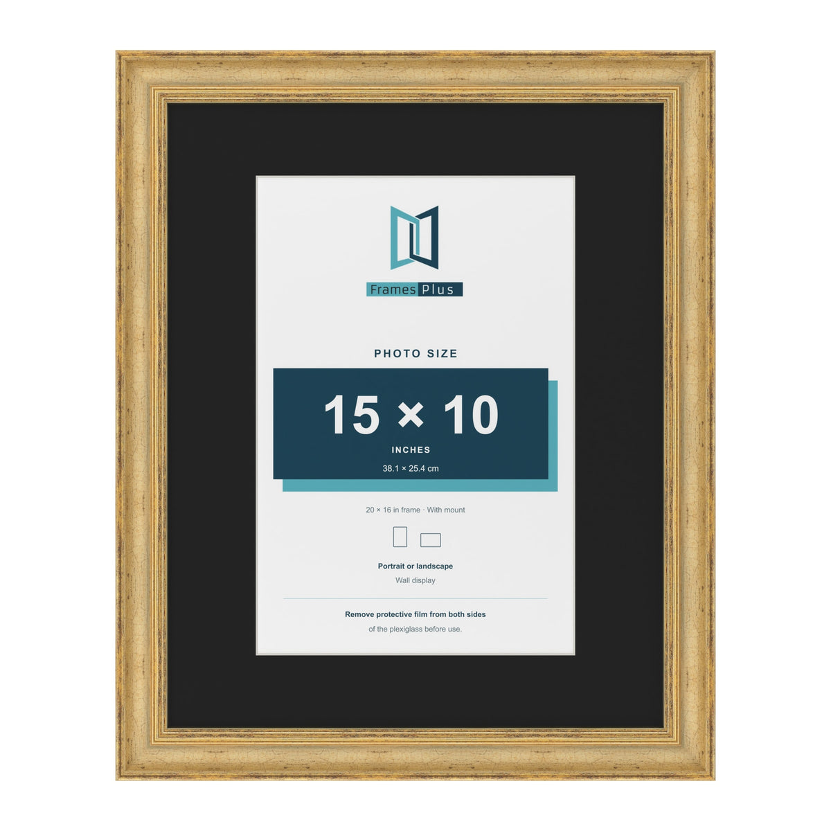 Cassis Gold 20 x 16 inch picture frame with a black mount for a 15 x 10 inch photo