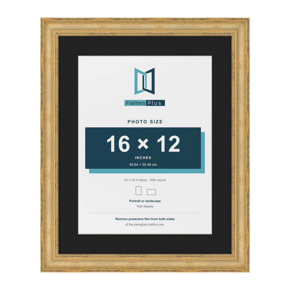 Cassis Gold 20 x 16 inch picture frame with a black mount for a 16 x 12 inch photo