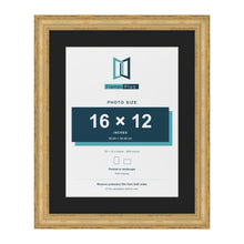 Cassis Gold 20 x 16 inch picture frame with a black mount for a 16 x 12 inch photo