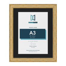 Cassis Gold 20 x 16 inch picture frame with a black mount for an A3 photo