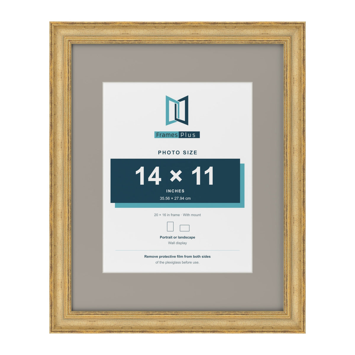 Cassis Gold 20 x 16 inch picture frame with a dawn grey mount for a 14 x 11 inch photo