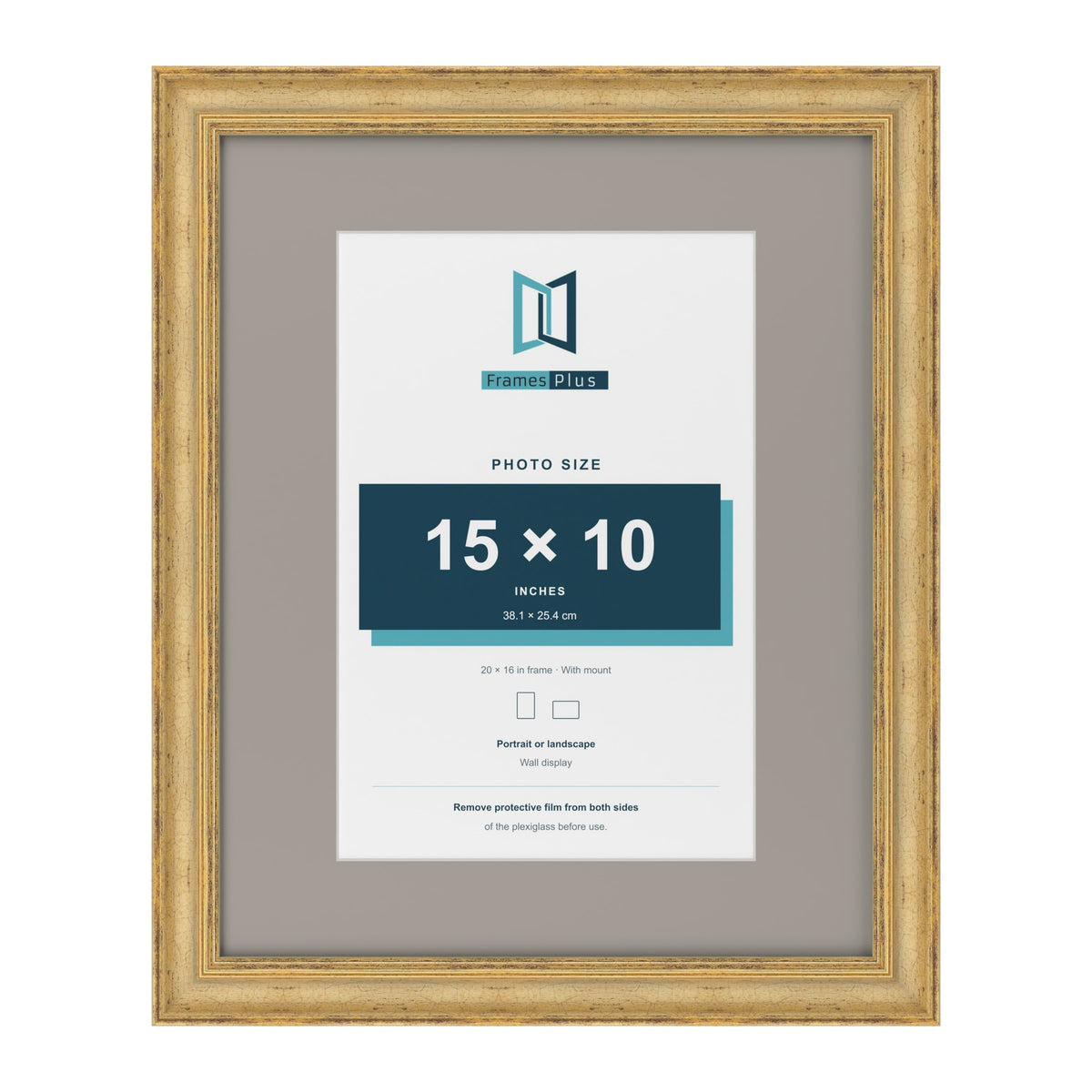 Cassis Gold 20 x 16 inch picture frame with a dawn grey mount for a 15 x 10 inch photo