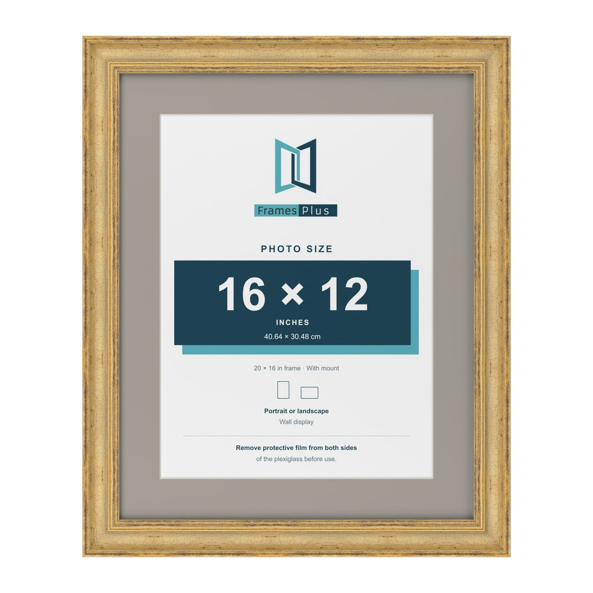 Cassis Gold 20 x 16 inch picture frame with a dawn grey mount for a 16 x 12 inch photo