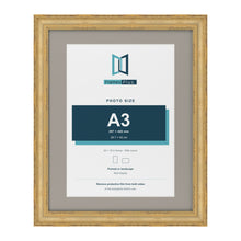 Cassis Gold 20 x 16 inch picture frame with a dawn grey mount for an A3 photo