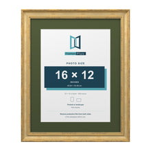 Cassis Gold 20 x 16 inch picture frame with a green mount for a 16 x 12 inch photo