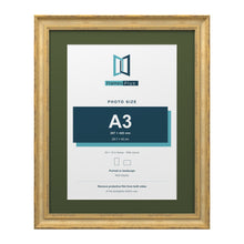 Cassis Gold 20 x 16 inch picture frame with a green mount for an A3 photo