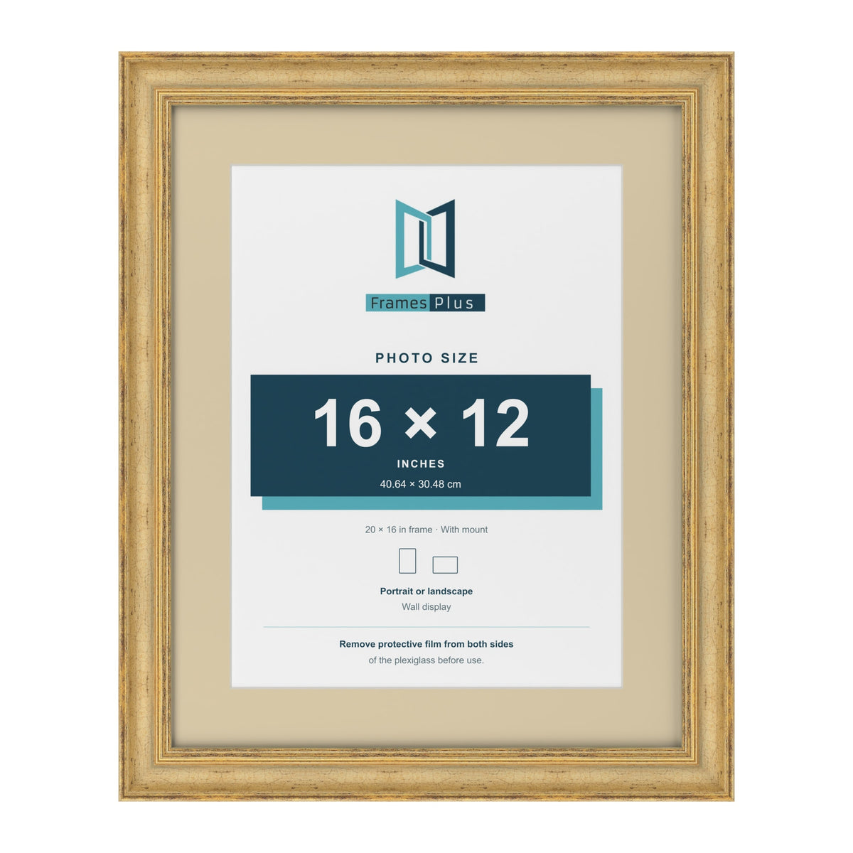 Cassis Gold 20 x 16 inch picture frame with an ivory mount for a 16 x 12 inch photo