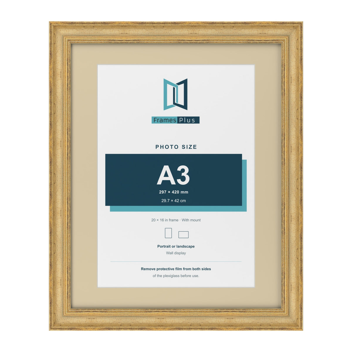 Cassis Gold 20 x 16 inch picture frame with an ivory mount for an A3 photo