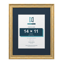 Cassis Gold 20 x 16 inch picture frame with a pacific blue mount for a 14 x 11 inch photo