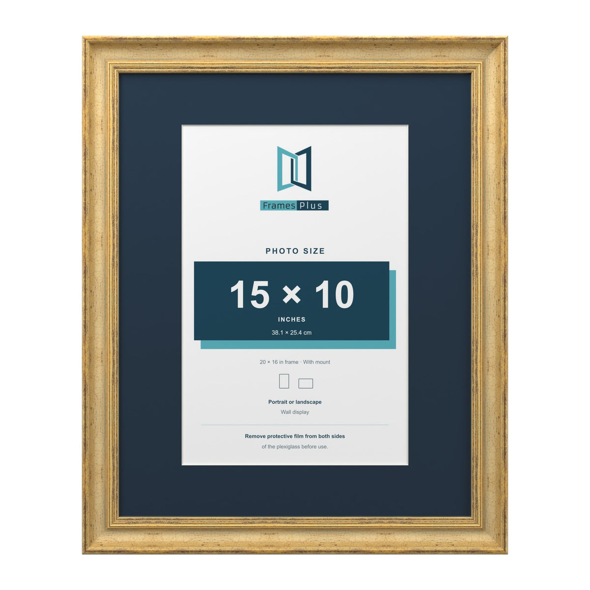 Cassis Gold 20 x 16 inch picture frame with a pacific blue mount for a 15 x 10 inch photo
