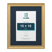 Cassis Gold 20 x 16 inch picture frame with a pacific blue mount for a 15 x 10 inch photo