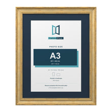 Cassis Gold 20 x 16 inch picture frame with a pacific blue mount for an A3 photo