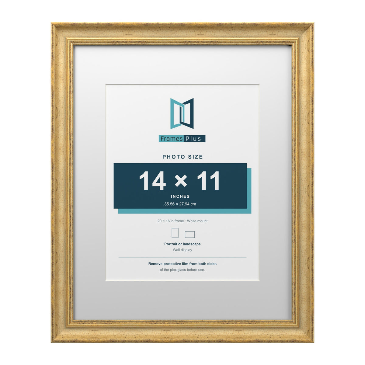 Cassis Gold 20 x 16 inch picture frame with a white mount for a 14 x 11 inch photo
