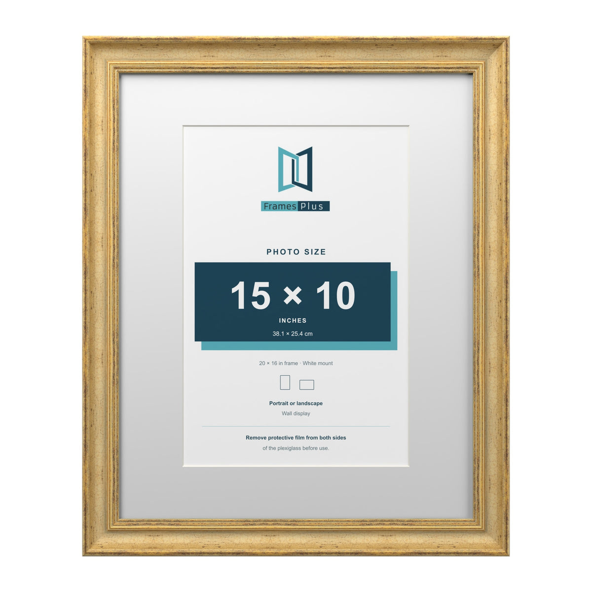 Cassis Gold 20 x 16 inch picture frame with a white mount for a 15 x 10 inch photo
