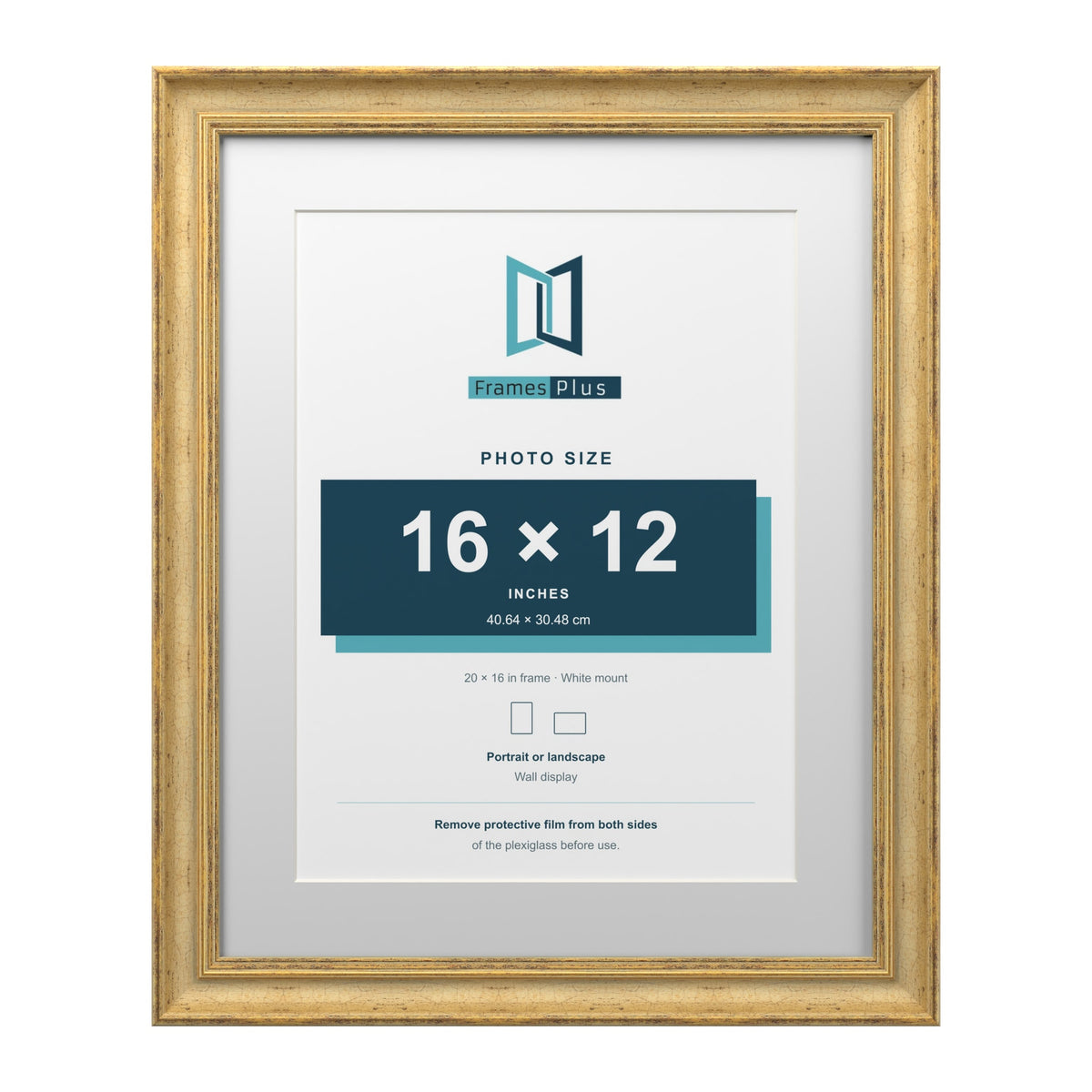 Cassis Gold 20 x 16 inch picture frame with a white mount for a 16 x 12 inch photo
