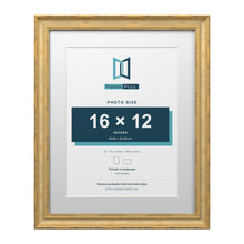 Cassis Gold 20 x 16 inch picture frame with a white mount for a 16 x 12 inch photo