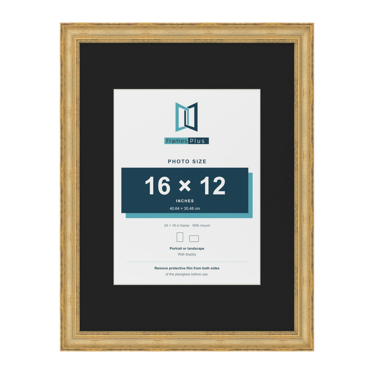 Cassis Gold 24 x 18 inch picture frame with a black mount for a 16 x 12 inch photo