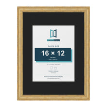 Cassis Gold 24 x 18 inch picture frame with a black mount for a 16 x 12 inch photo