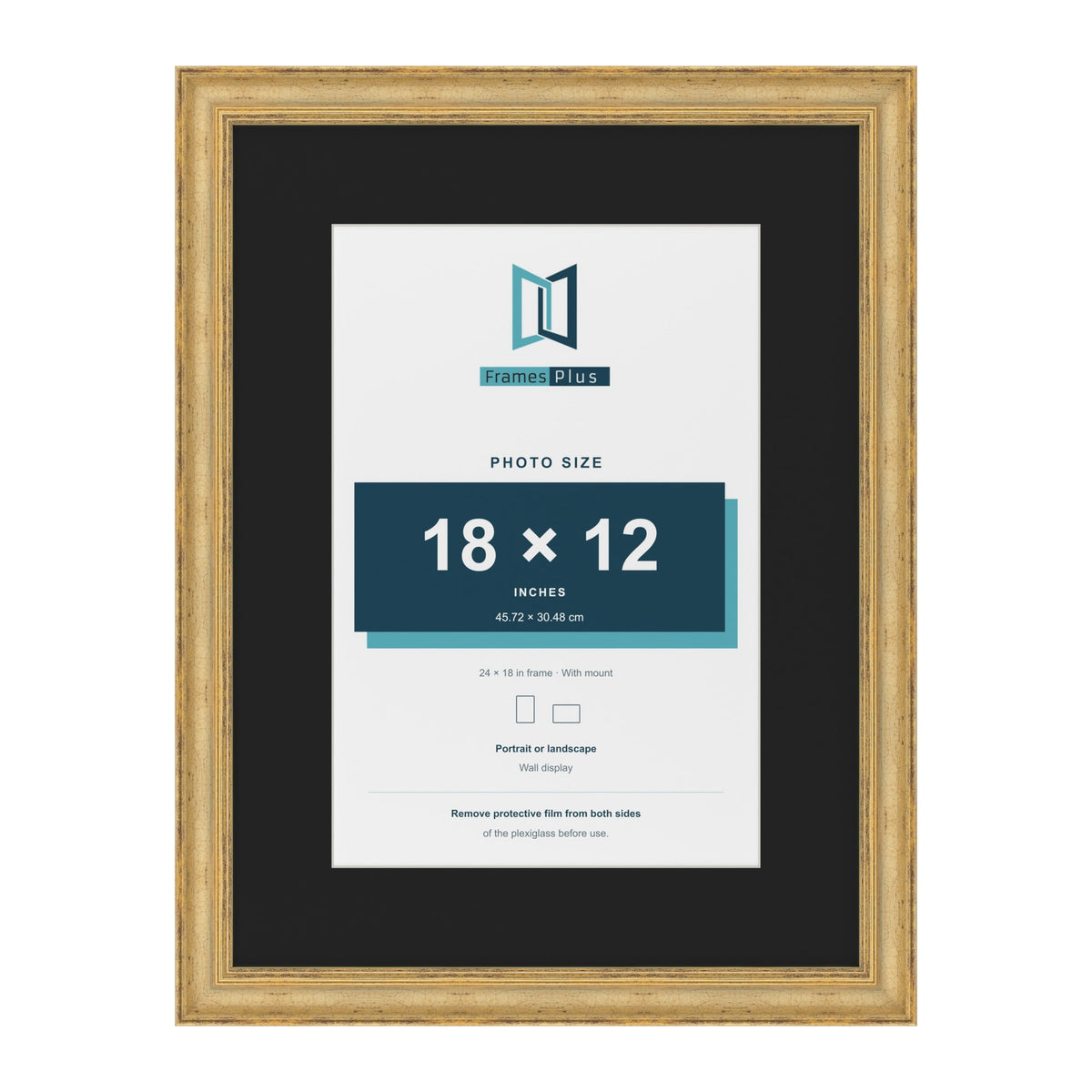 Cassis Gold 24 x 18 inch picture frame with a black mount for an 18 x 12 inch photo