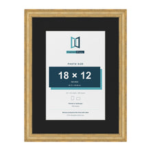 Cassis Gold 24 x 18 inch picture frame with a black mount for an 18 x 12 inch photo