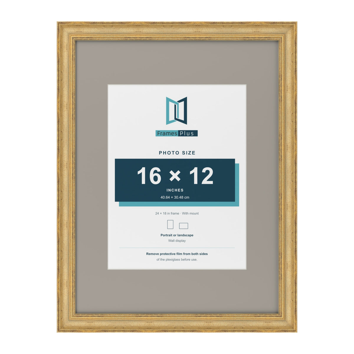 Cassis Gold 24 x 18 inch picture frame with a dawn grey mount for a 16 x 12 inch photo
