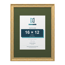Cassis Gold 24 x 18 inch picture frame with a green mount for a 16 x 12 inch photo