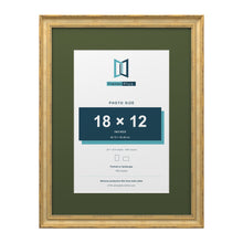 Cassis Gold 24 x 18 inch picture frame with a green mount for an 18 x 12 inch photo
