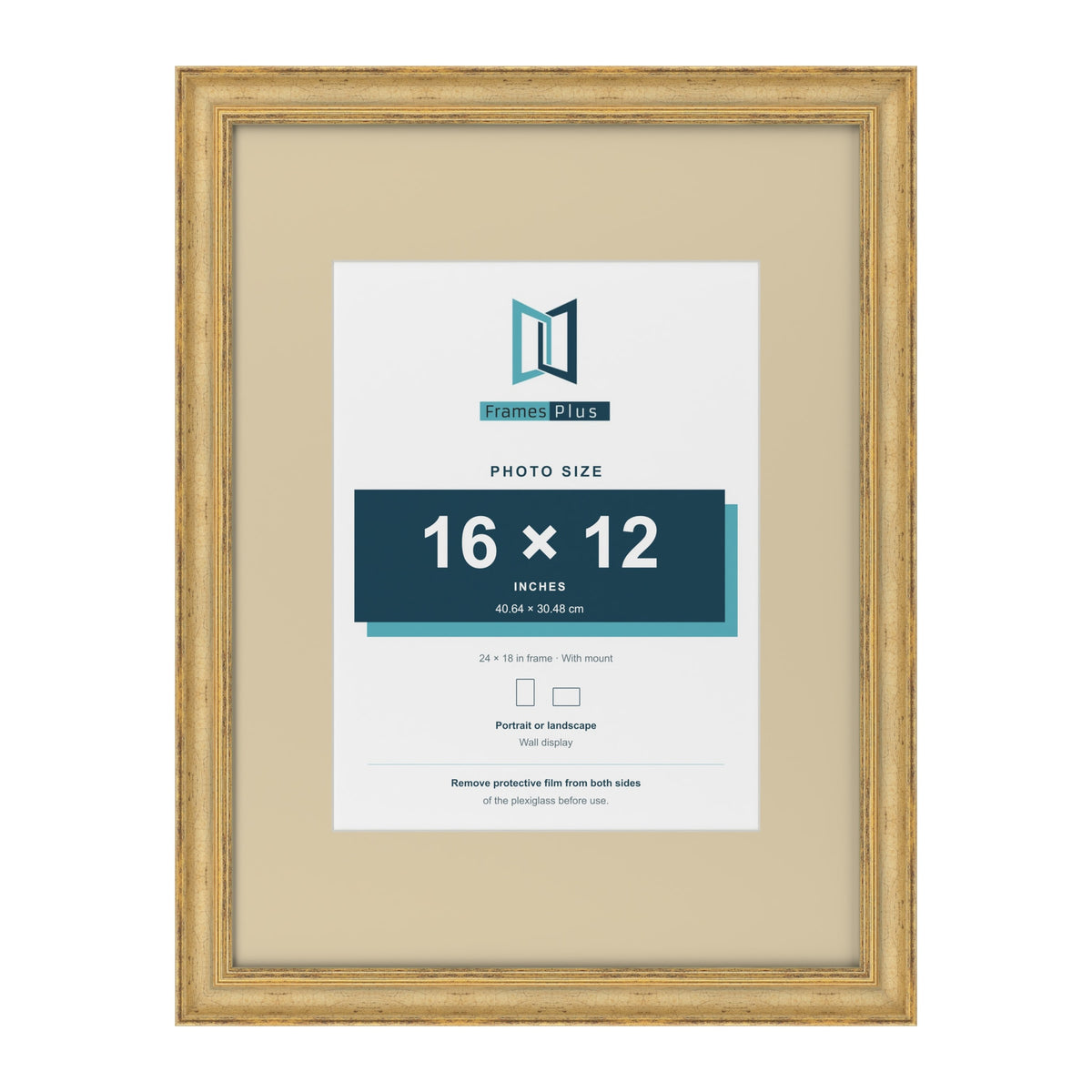 Cassis Gold 24 x 18 inch picture frame with an ivory mount for a 16 x 12 inch photo