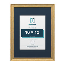 Cassis Gold 24 x 18 inch picture frame with a pacific blue mount for a 16 x 12 inch photo