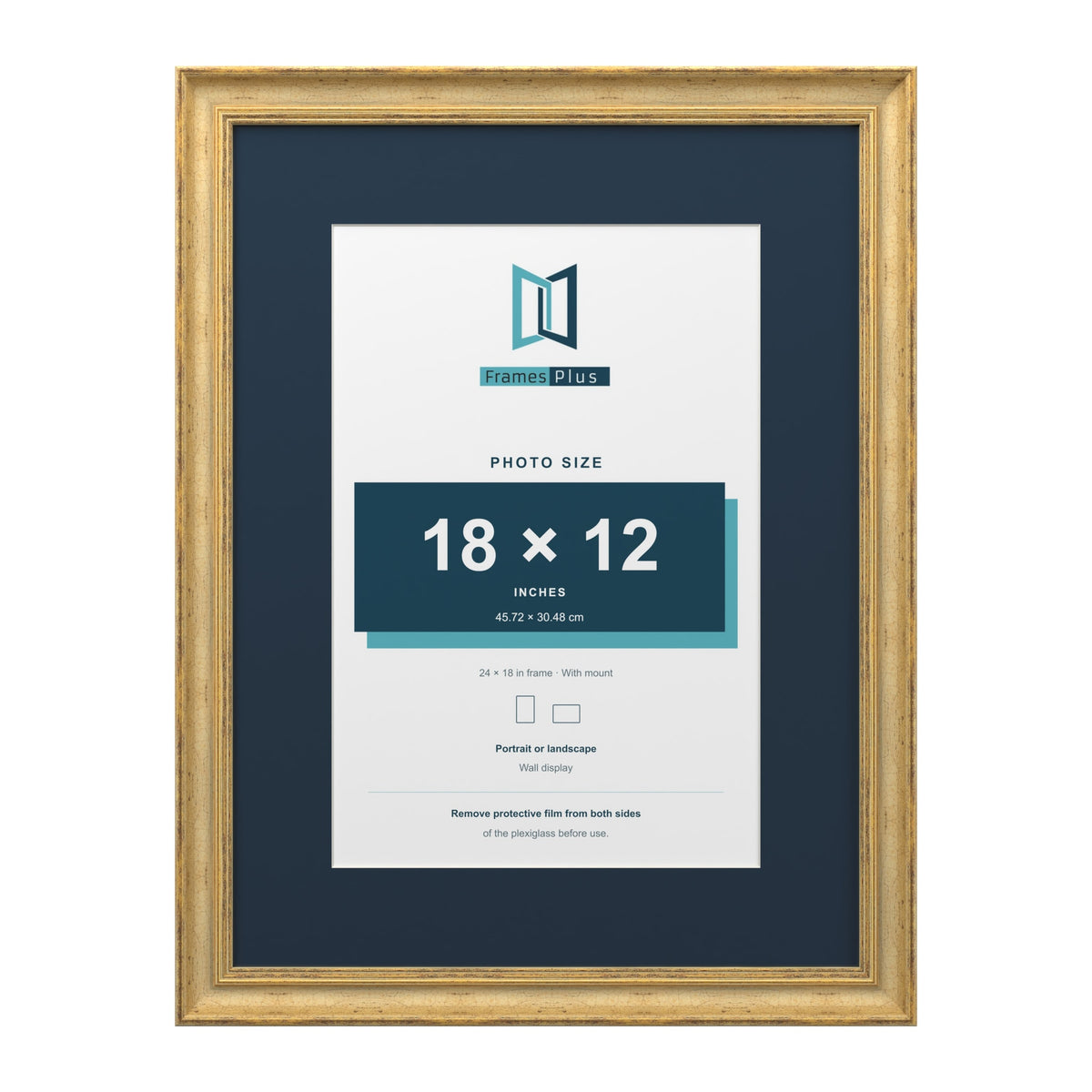 Cassis Gold 24 x 18 inch picture frame with a pacific blue mount for an 18 x 12 inch photo