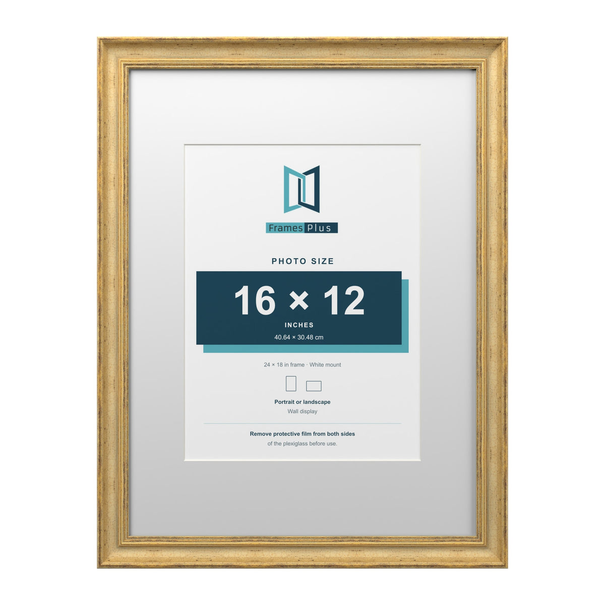 Cassis Gold 24 x 18 inch picture frame with a white mount for a 16 x 12 inch photo