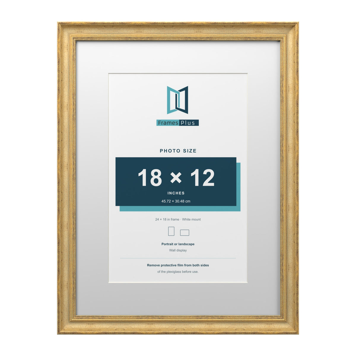 Cassis Gold 24 x 18 inch picture frame with a white mount for an 18 x 12 inch photo