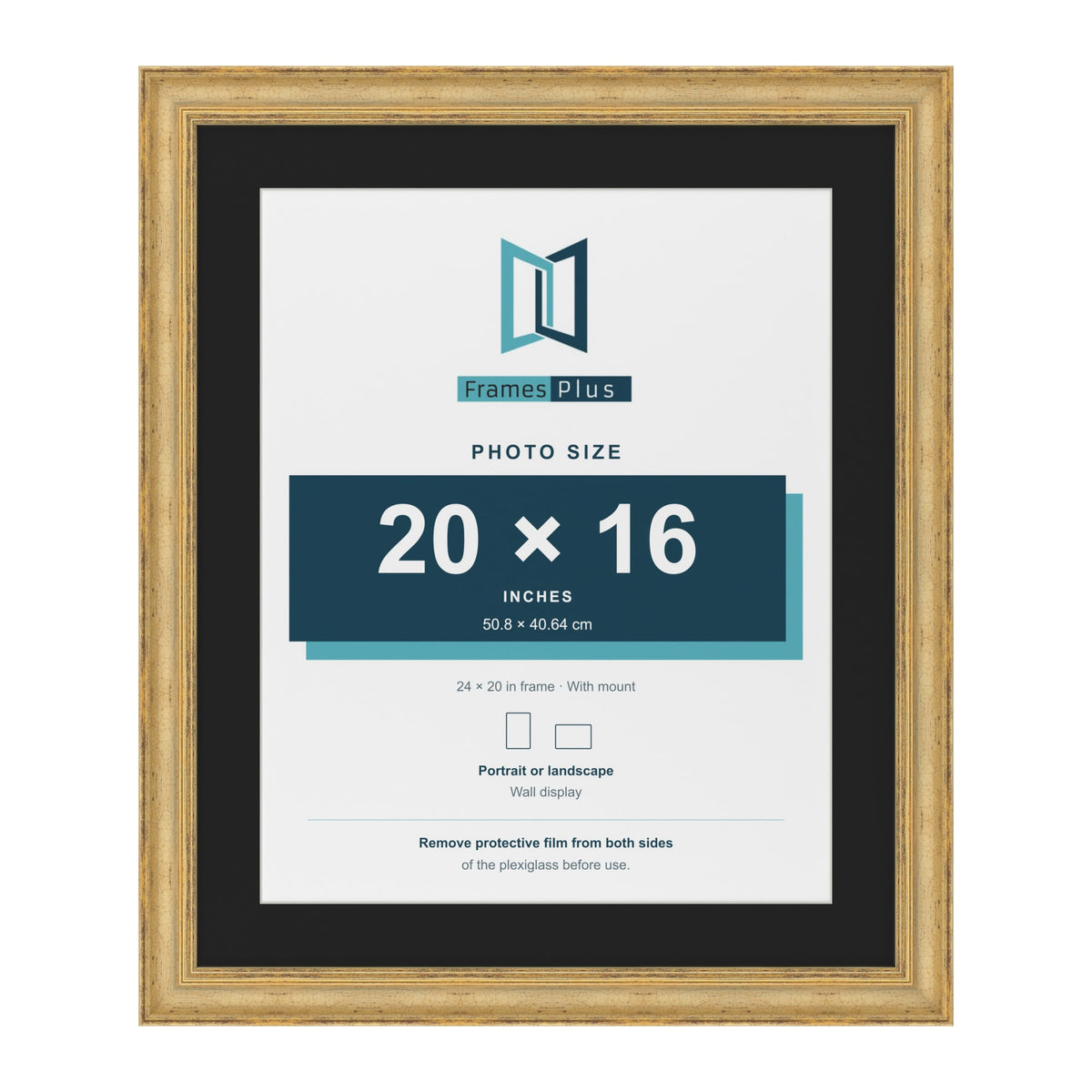 Cassis Gold 24 x 20 inch picture frame with a black mount for a 20 x 16 inch photo