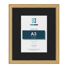 Cassis Gold 24 x 20 inch picture frame with a black mount for an A3 photo