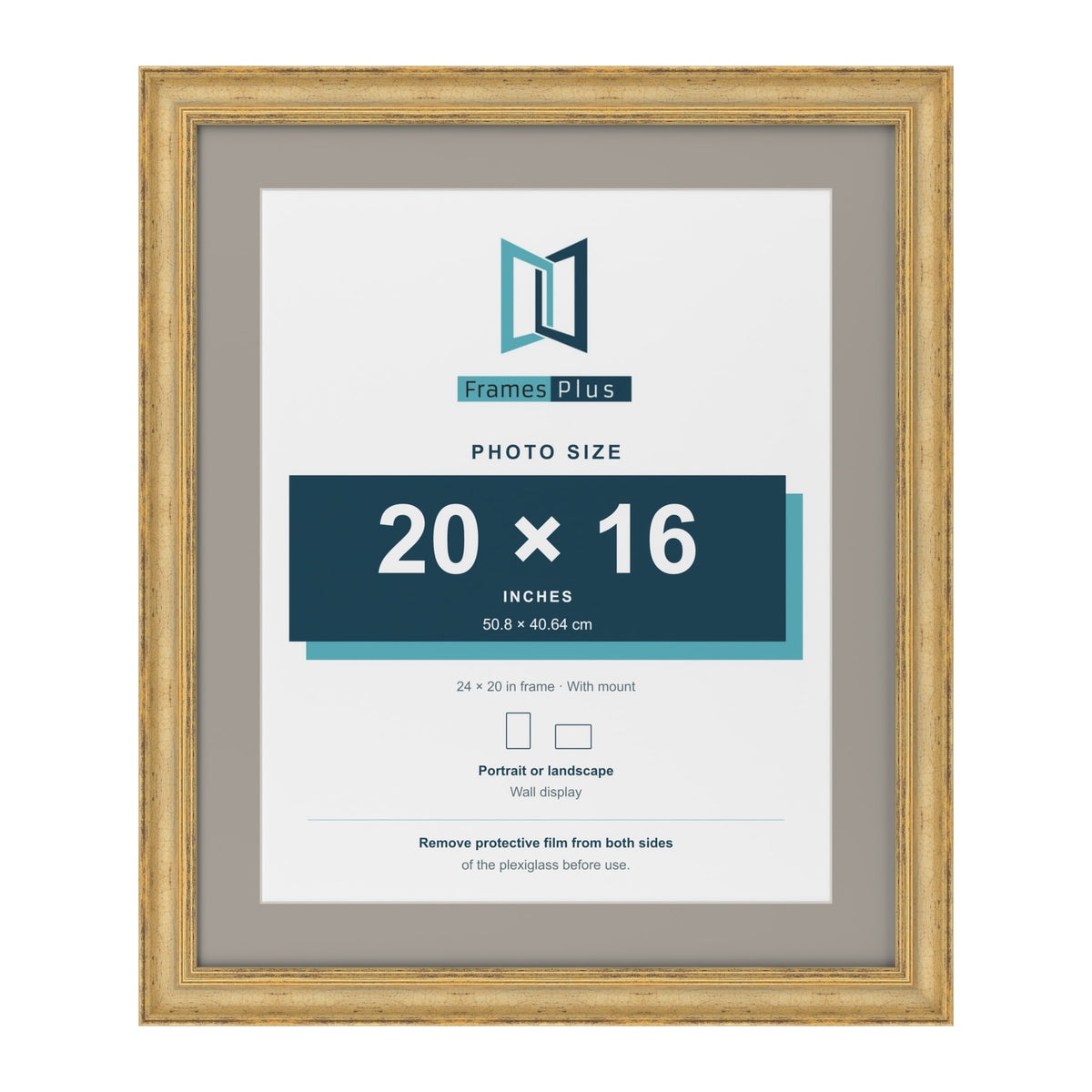 Cassis Gold 24 x 20 inch picture frame with a dawn grey mount for a 20 x 16 inch photo