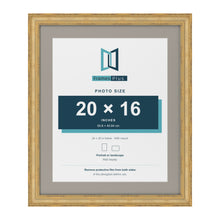 Cassis Gold 24 x 20 inch picture frame with a dawn grey mount for a 20 x 16 inch photo