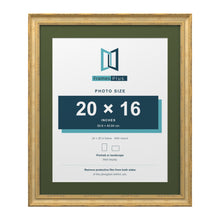Cassis Gold 24 x 20 inch picture frame with a green mount for a 20 x 16 inch photo
