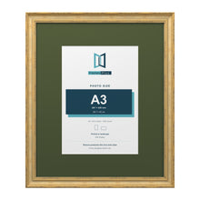 Cassis Gold 24 x 20 inch picture frame with a green mount for an A3 photo