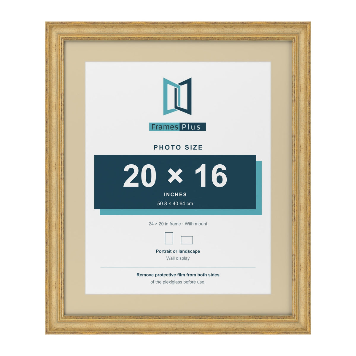 Cassis Gold 24 x 20 inch picture frame with an ivory mount for a 20 x 16 inch photo