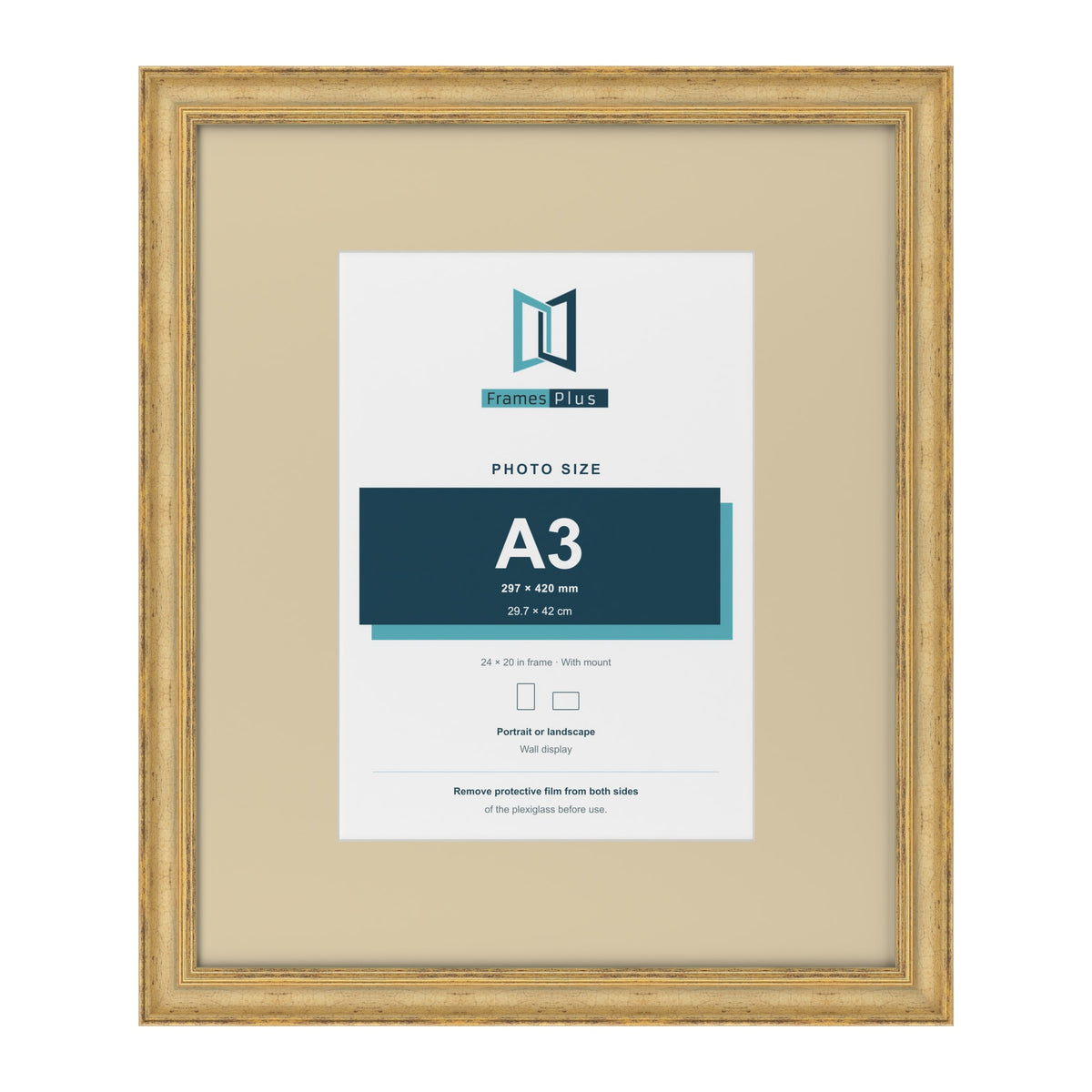 Cassis Gold 24 x 20 inch picture frame with an ivory mount for an A3 photo
