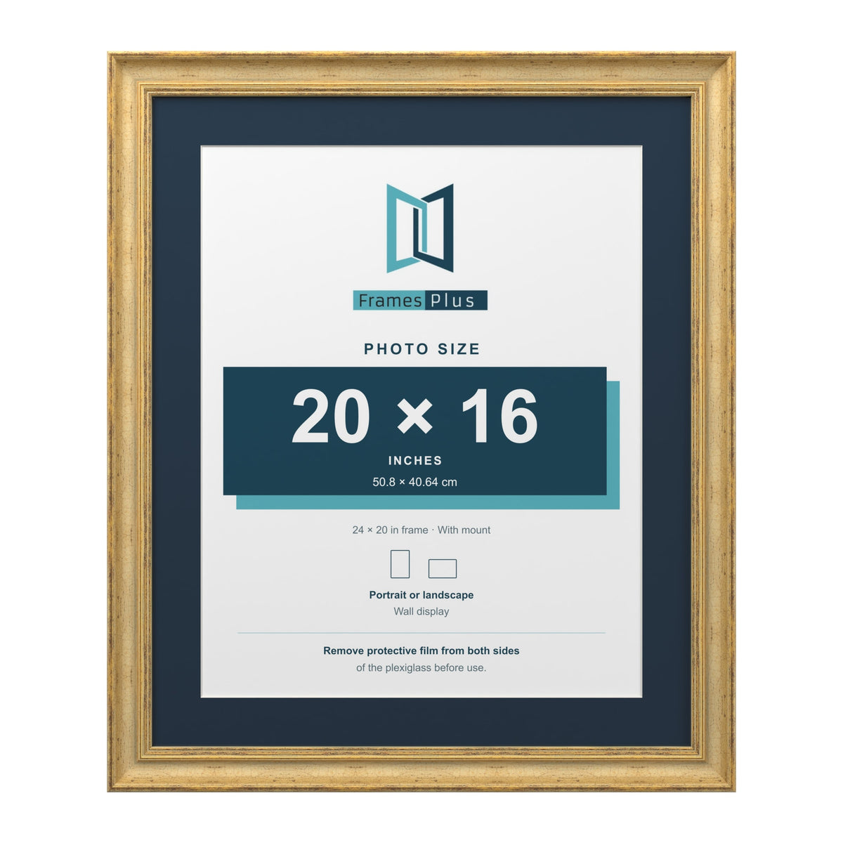 Cassis Gold 24 x 20 inch picture frame with a pacific blue mount for a 20 x 16 inch photo