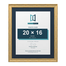 Cassis Gold 24 x 20 inch picture frame with a pacific blue mount for a 20 x 16 inch photo