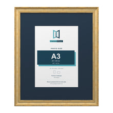 Cassis Gold 24 x 20 inch picture frame with a pacific blue mount for an A3 photo